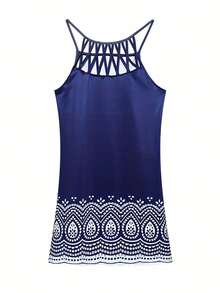 Vestido informal sin mangas con cinturón de malla estampado, posicionamiento de viento nacional, primavera y verano, novedad de 2024 - Cailán - Ver 5