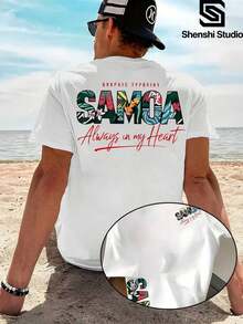 Bonita camiseta celeste con diseño floral "Samoa Always in my Heart", estilo tropical ideal para amantes de la cultura polinesia. - Blanco - Ver 1