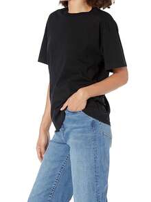 Nueva camiseta de cuello redondo estilo europeo y americano para mujer, en blanco y negro, holgada, casual, de algodón puro, cómoda y versátil, camisetas de cuello redondo populares, camisetas holgadas y cómodas, camisetas a la moda. - Negro - Ver 3
