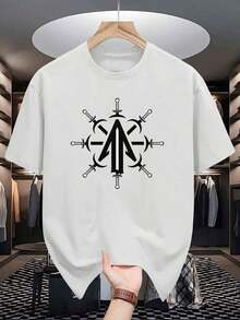 Men's And Teens' Short-Sleeved T-Shirts: Casual Round Neck, Arrow Print, Breathable Spring And Summer Clothing, Basic And Versatile Style (Available In Various Sizes). - 杏色 - 查看 1