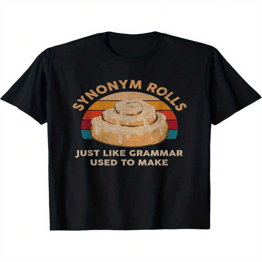 Camiseta exclusiva para el Día de la Independencia/Día del Padre con divertido juego de palabras gramatical - Sinónimos en movimiento_ Camiseta negra retro con citas humorísticas, ideal para profesores de inglés, estudiantes y amantes de los libros - Camiseta informal de corte holgado - Lavable a máquina Regalo original_ Cuello redondo, ligeramente elástica, corte regular, apta para todas las estaciones - Negro - Ver 1