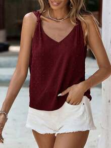 Camisa sin mangas de unicolor para mujer, ropa de verano, blusa de verano - Burdeos - Ver 4