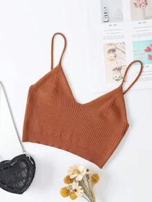 Top de tirantes tejido corto unicolor - Marrón Mocha - Ver 1