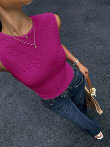 Nueva blusa de verano versátil y a juego con textura delgada para mujeres, ropa de calle de moda, blusas casuales para salir - Rosa Fucsia - Ver 3