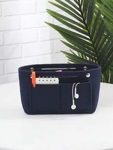 1 pieza Bolsa de maquillaje de fieltro con múltiples compartimentos y gran capacidad, puede almacenar cosméticos, llaves, teléfonos, lápices labiales, accesorio de viaje portátil y de moda - Multicolor - Ver 18