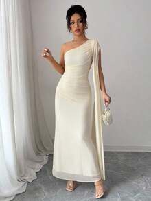 Vestido largo ajustado de mujer de color amarillo claro, moda para primavera/verano - Albaricoque - Ver 4