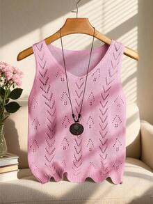 Ropa de punto casual de mujer de cuello en V sin mangas - Rosa - Ver 1