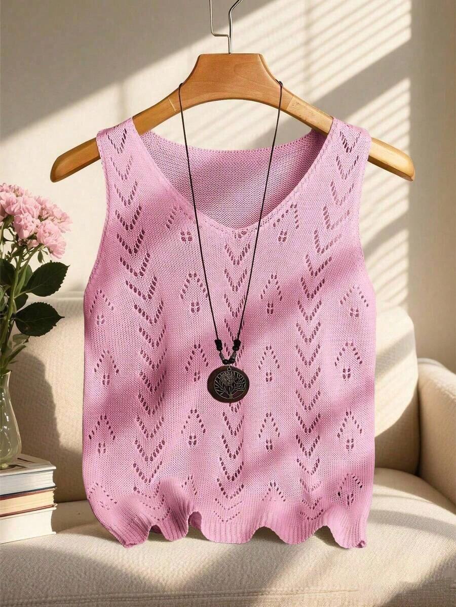 Ropa de punto casual de mujer de cuello en V sin mangas - Rosa - Ver 1