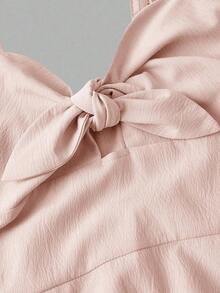 Vestido de mujer de unicolor con nudo delantero, elegante, con tirantes finos y de largo medio - Rosa Pálido - Ver 5