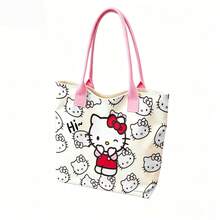 Miniso Sanrio Hello Kitty 全印花帆布手提包，奶油色单肩包，日常使用 - 黑色 - 查看 4