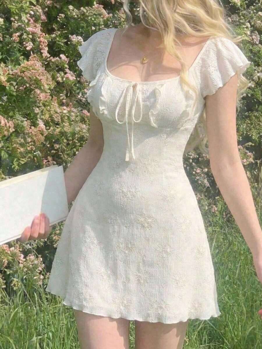 Vestido mini minimalista de unicolor para mujer - Albaricoque - Ver 1