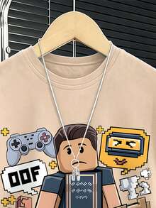2pcs/Set Cartoon Game Style Boys' Printed Round Neck T-Shirt And Shorts Set, Fashionable And Comfortable Summer Outfit, Back To School, Everyday Wear - Multicolor - View 3