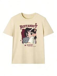 Anime Girl And Gray Kitten T-Shirt, Fashionable Short-Sleeve T-Shirt For Spring/Summer 2026, Made In Mexico, 180 Grams. Cartoon Print, Couple Design, Suitable For Indoor Or Outdoor Wear. Crew Neck, Unisex, Ideal For Office And Leisure. One-Pack. - APR-P631577SLNDXZGY570 - 查看 2