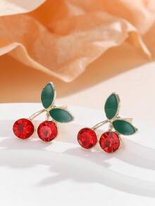 Set de 6 pares de pendientes decorados con cristales de sandía, naranja y cereza - Paquete de 6 sandías - Ver 6