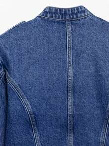 Camellia Spring/Summer New European And American Fashion Minimalist Gold-Plated Button Denim Jacket For Women Casual - Blue - View 9