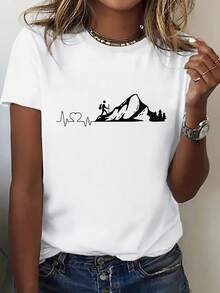 Women's Casual Short Sleeve T-Shirt - Features Outdoor Adventure Prints, Made Of Breathable Stretch Fabric, Designed With A Crew Neck, Comfortable For All Seasons, Machine Washable, A Perfect Gift For Nature Enthusiasts - 白色的 - 查看 11