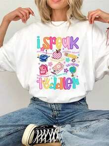Camiseta "I Speak Toddler", Camiseta para Maestros de Guardería, Maestro de Preescolar y Jardín de Infancia, Maestro de Cuidado Infantil, Camiseta de Regreso a Clases, Camiseta Preppy para Maestros, Camisetas Casuales y Elegantes, Ropa de Trabajo 100% Algodón, Transpirable y Cómoda. - Blanco - Ver 1