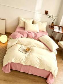 Blue-Grey Patchwork Soft Washed Duvet Cover 3 Pieces Set - Gold - View 3