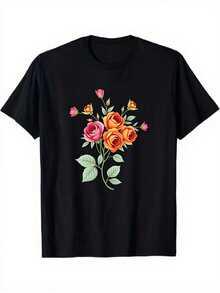 Camiseta unisex, rosaGráficoImprimirMujeresCamisetaNegroTripulaciónCuelloCortoMangaSuperiorVintageFloralEstiloInformalRopaVeranoConjunto de ropaRopa urbanaModaRamo de floresDiseñoCumpleañosRegaloVacacionesViajesMinimalistaTeeDiarioRopaRetroTop,ropademujerblusasparadamacasualescamisasdemujerblusablusasparamujercamisas, GráficasimpresoAmigable con la piel, estilo de los 90Retro, Ropa Urbana, De ModacasualCamisetas, GráficasimpresoAmigable con la piel, estilo de los 90Retro, Ropa Urbana, De Modacasualcamisetas - Negro - Ver 1