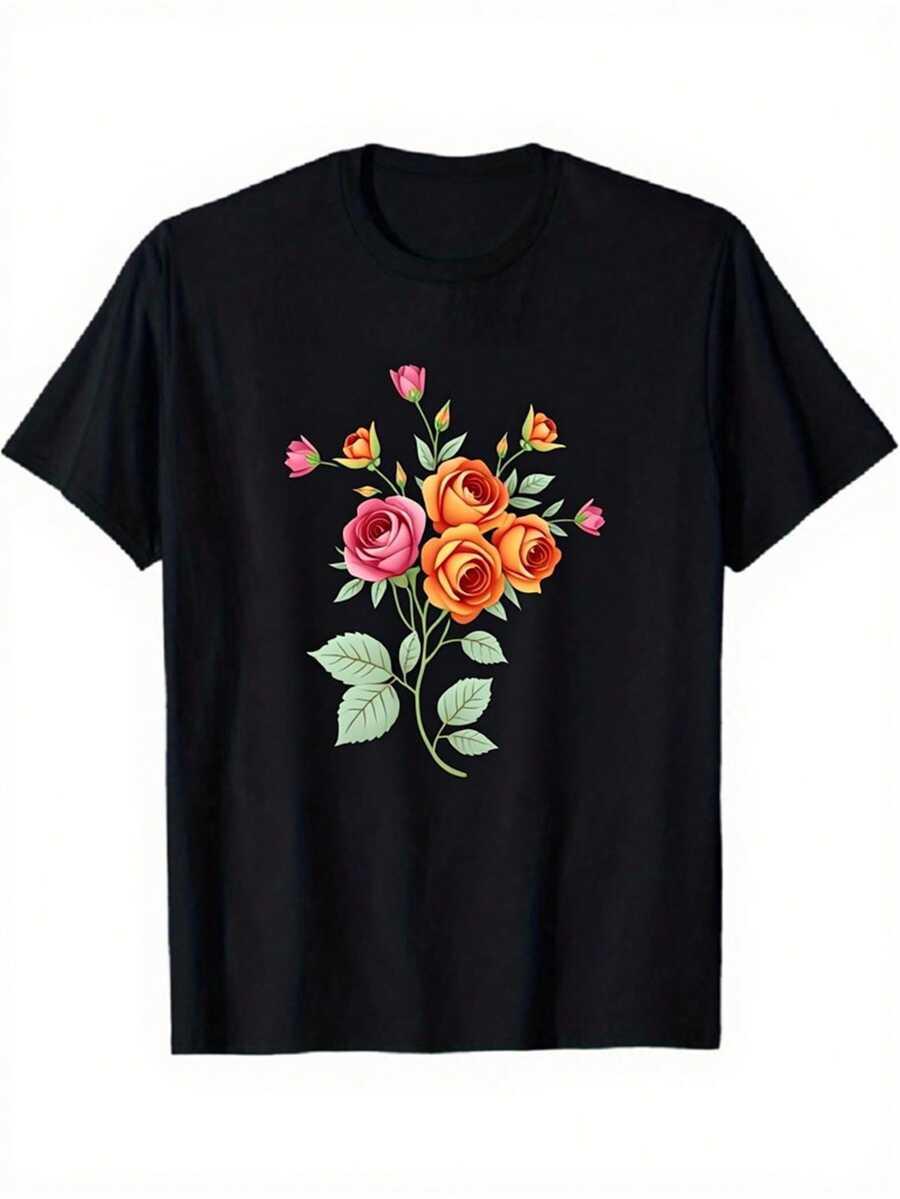 Camiseta unisex, rosaGráficoImprimirMujeresCamisetaNegroTripulaciónCuelloCortoMangaSuperiorVintageFloralEstiloInformalRopaVeranoConjunto de ropaRopa urbanaModaRamo de floresDiseñoCumpleañosRegaloVacacionesViajesMinimalistaTeeDiarioRopaRetroTop,ropademujerblusasparadamacasualescamisasdemujerblusablusasparamujercamisas, GráficasimpresoAmigable con la piel, estilo de los 90Retro, Ropa Urbana, De ModacasualCamisetas, GráficasimpresoAmigable con la piel, estilo de los 90Retro, Ropa Urbana, De Modacasualcamisetas - Negro - Ver 1