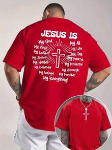 Men's Classic Graphic T-Shirt, Jesus Cross, Faith, Everyday Wear, 100% Cotton, Unisex, Gift Idea For Him Or Her, Religious Clothing, Spiritual Clothing, Christian T-Shirt, Comfortable Design, Casual Style, Summer T-Shirt - 紅色 - 查看 7