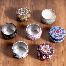 6 piezas Frascos de vela estilo bohemio con tapas estampadas, perfectos para principiantes en la fabricación de velas. Estos recipientes versátiles se pueden utilizar para almacenamiento o fabricación de velas, lo que los convierte en regalos ideales - Patrón bohemio - Ver 9