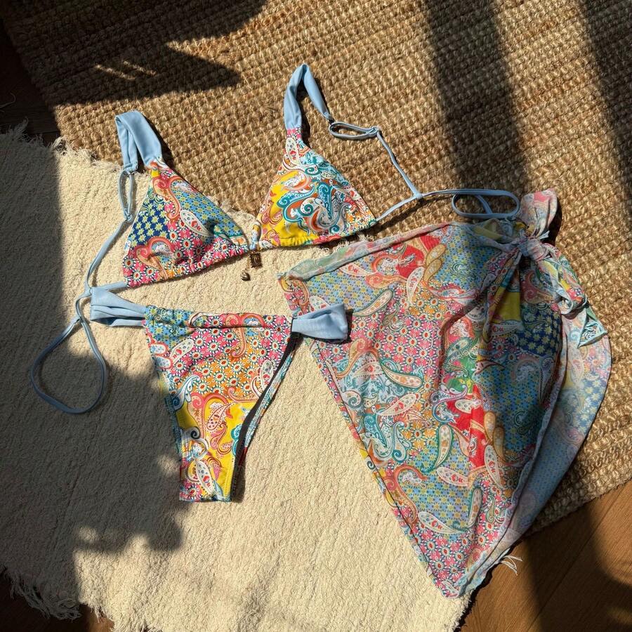 New In Stock, Women's Three-Piece Bikini Set, Modern And Sexy. - 9330藍色三件套 - 查看 1