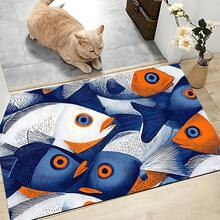 1pc Abstract Fish School Pattern Silica Gel Carpet, Easy To Clean, 3D Printed Rectangular Rug, Suitable For Entryway, Living Room, Kitchen, Bedroom, Hallway, Bathroom, Laundry Room - Polyester Carpet, Suitable For Indoor And Outdoor Home Decor - Multicolor - View 6