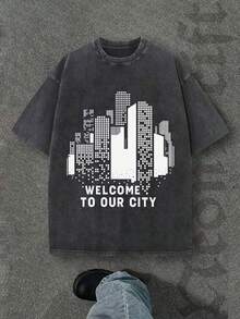 Camiseta casual vintage cómoda y lavada para mujer, camiseta de manga corta con cuello redondo,% algodón lavado y versátil para hombre, adecuada para uso diario y atuendos de, estilo unisex. - Negro - Ver 1