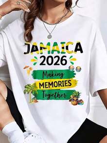 Camiseta recuerdo de vacaciones "Jamaica 2026 Haciendo Recuerdos Juntos", es una camiseta perfecta para regalar a amigos y familiares en cualquier ocasión festiva o de vacaciones, 220g - Blanco - Ver 1