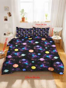Conjunto de cama com estampa de galáxia, planetas e galáxia (2/3 peças) – Capa de edredom com fronhas com estampa colorida de nebulosas e sistema solar para decoração de quarto infantil e juvenil (150x200cm) - Multicolorido - Ver 9