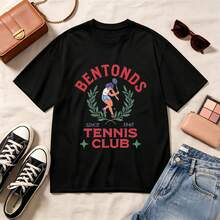 Retro Tennis Club, 100% Cotton, Oversized Soft Breathable Casual Crewneck, Short Sleeve Top, Summer Vibes, Vintage Aesthetic, Streetwear, Tennis Lovers - Negro - Ver 1