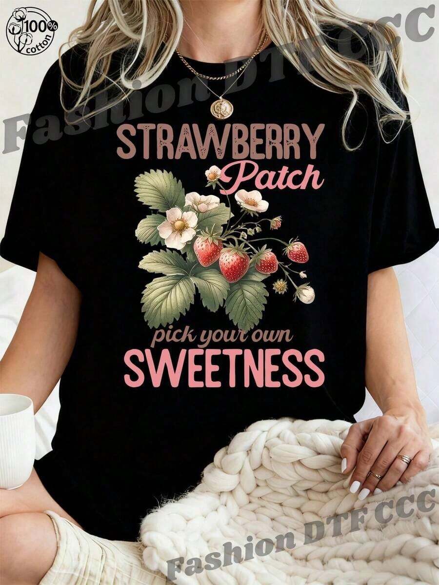 Ropa Curvy En Oferta Y Una Camiseta De Manga Corta Para Mujer, Holgada Y De Estilo Retro, Adecuada Para Actividades Al Aire Libre En Primavera Y Verano, Con Un Estampado De Fresas Y Un DiseñO Opcional De Estampado Dulce.Es Linda, CóModa, Elegante Y Casual, Hermosa, Distinguida Y úNica, Lo Que La Convierte En Un Regalo Creativo Y Moderno Para Las Vacaciones.Blusas Para Mujer,Blusas Casuales Para Dama,Tops,, Mujer Premium,Y2K,Playeras De Mujer Curvy,Ofertas Y Liquidaciones Ropa Mujer,Playeras Deportivas Para Mujer,,Playeras De Hombre, Mujer,Blusas>Elegante ZBV8Camisetas Para Mujer Y2K - Negro - Ver 1