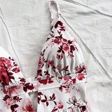 Vacation Spaghetti Strap V-Neck Hollow-Out Backless Floral Print Dress,Summer Dresses For Women - Burdeos - Ver 7