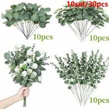 3/18 Stems Mixed Artificial Eucalyptus Leaves And Branches, Bulk Silver Dollar Eucalyptus Greenery, Artificial Eucalyptus Stems, Wedding Centerpiece Decor, Floral Arrangement, Gifts, Graduation - Multicolor - View 12