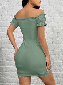 Vestido ajustado de punto con hombros descubiertos - Verde Oliva - Ver 2