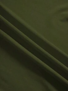 Camiseta sin mangas de mujer de unicolor, con cuello alto, pliegues calados - Verde militar - Ver 7