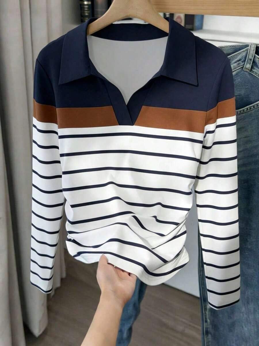 Camiseta blanca de manga larga para mujer con estampado de cerezas rojas dulces, cuello polo, cintura ajustada.Perfecta para el otoño.Nuevo estilo, camiseta de moda.Regalo para vacaciones, regalo para hermanos, regalo para hermana, regalo para mamá, regalo para el Día de la Madre.Informal, minimalista, top con estilo. - azul real 3 - Ver 1
