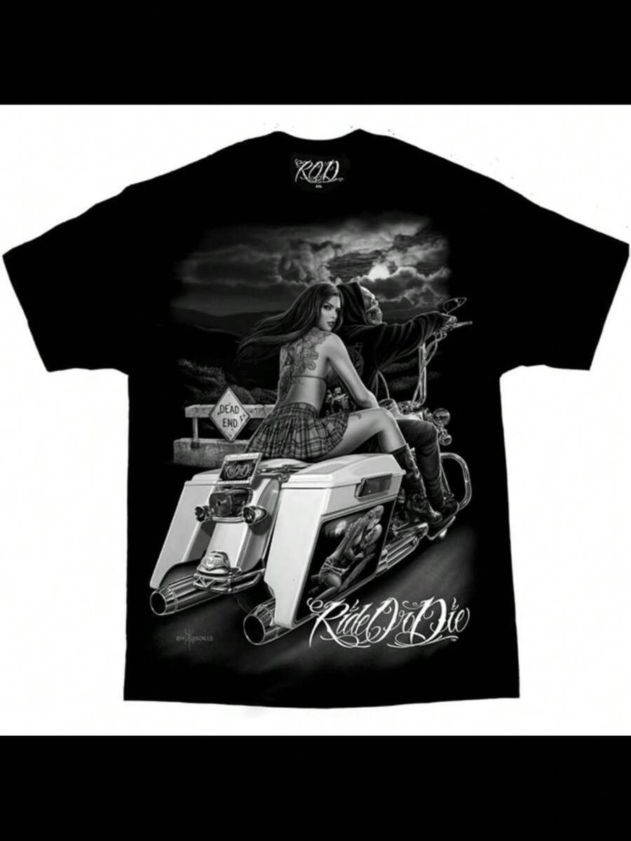 Men's David Gonzales Art DGA Dead End Ride Or Die T Shirt - 黑色 - 查看 1