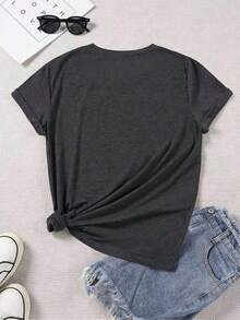 100% Pure Cotton T-Shirt, Vintage Style With 'Lilith' Letter Print, Lightweight, Breathable, Round Neck, Machine Washable, The Perfect Choice For Women's Spring-Summer 2026 Fashion. A Gift For Family, Siblings, Friends, Parents Or Teachers. - 黑色 - 查看 7
