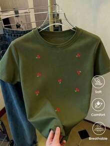Free Shipping, Local Delivery In Mexico, 4-Day Delivery. Short-Sleeved T-Shirt For Spring/Summer 2026, Made In Mexico, 180 Grams. Cartoon Print, Couple Design, Suitable For Indoor Or Outdoor Use. Crew Neck, Unisex, For Office And Leisure. One-Piece Pack. - Army Green - View 4