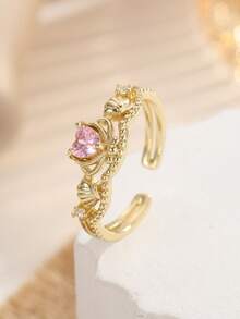 Nhẫn hình trái tim và bướm màu hồng mạ vàng 18K dễ thương, đính đá Cubic Zirconia, nhẫn hở có thể điều chỉnh kích thước, trang sức ngọt ngào và lãng mạn dành cho nữ. - Nhiều màu - Xem 21