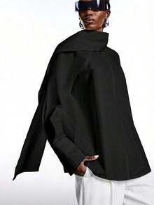 2026 Nueva camisa de manga larga de unicolor de estilo callejero minimalista para mujer, primavera/verano, negro - Negro - Ver 9