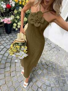 YHHSylviya Vestido maxi con abertura y estampado floral 3D en escote halter, vestido de verano de color amarillo mantequilla para mujer, atuendos de verano, atuendos de vacaciones, atuendos de playa, vestidos de graduación, ropa de verano, vestidos de vacaciones, vestidos de playa, ropa de vacaciones, estilo bohemio, atuendos para salir, vacacionesYHH - Cafetería - Ver 6