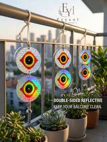 2/3pcs Double-Sided Eagle Eye Reflective Bird Repellent Discs, Upgraded Laser Hanging Bird Scarer With Bell & Nylon Cable Tie, Weatherproof Harmless Deterrent For Garden, Orchard, Balcony & Farm, High Reflectivity Predator Eye Pest Control - Round Eagle Eye - View 8