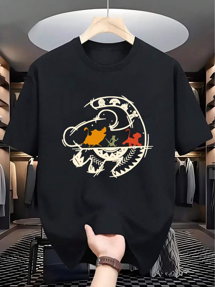 Nueva moda de verano 2025: camiseta de cuello redondo con estampado de cachorro, sencilla y de alta calidad, suave, cómoda y transpirable. Una camiseta de manga corta adecuada para el hogar, uso diario, fiestas y viajes-perfecta como regalo para amigos o familiares. - Negro - Ver 1