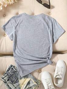 Camiseta informal holgada de manga corta y cuello redondo para mujer con estampado con las letras <<CALIFORNIA 1991». - Gris - Ver 5