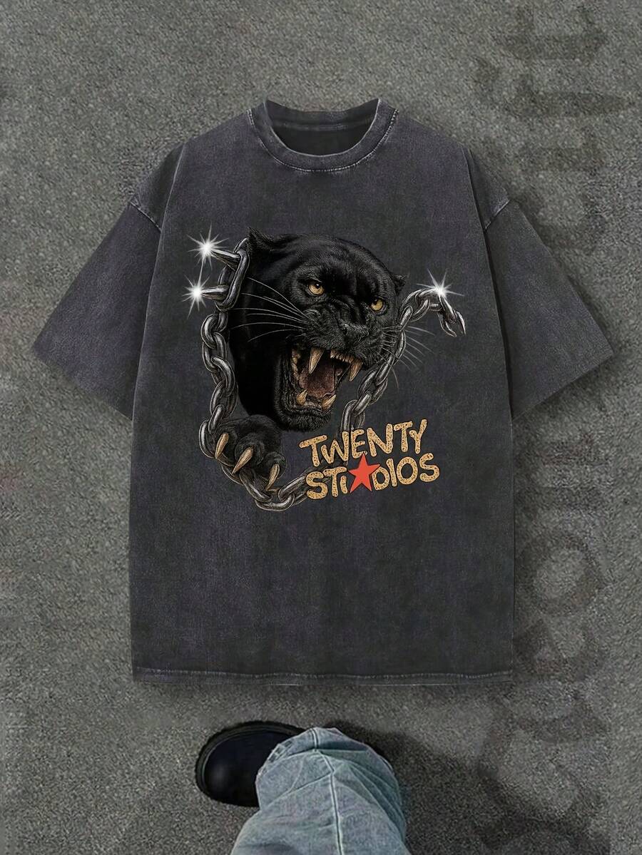 Women's Comfortable And Washed Vintage Casual T-Shirt, Short Sleeve Round Neck T-Shirt, 100% Washed Cotton And Versatile For Men, Suitable For Daily Wear And Outfits, Unisex Style. - 黑色 - 查看 1
