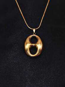 1件极简几何镂空猪鼻子钛钢项链，低过敏性，不褪色，独特设计的锁骨链，适合作为送给女朋友的生日礼物 - 豬鼻子 - 查看 8