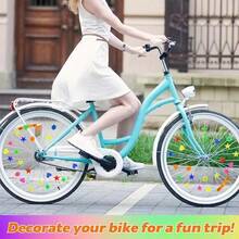 Bicycle Decoration Accessory Set, Glow-In-The-Dark Colorful Reflective Warning Stickers + Bicycle Wheel Spoke Beads In Star / Heart Shapes, Durable & Portable, Excellent Bicycle Decoration - Multicolor - View 4